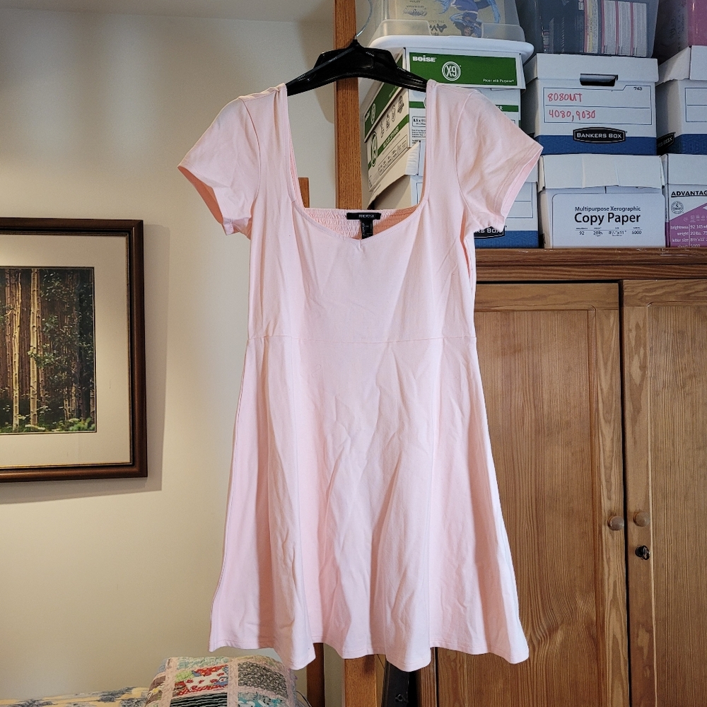 Light Pink knit skater dress, smocked back L